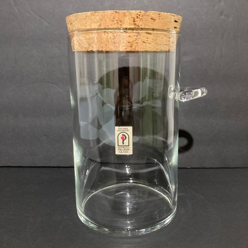 Handblown Pilgrim Glass Kitchen Chemistry Canister With Cork Lid